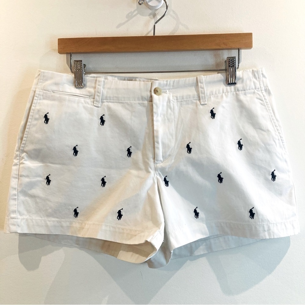 POLO RALPH LAUREN Sz 6 All Over Embroidered Polo Logo Chino Shorts